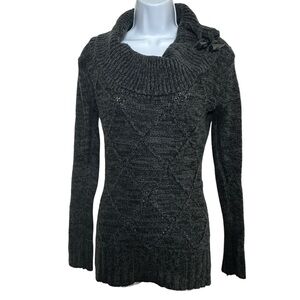 Deb Y2K Cowl Neck Knit Tunic Sweater Dress Charcoal Gray Women’s Medium